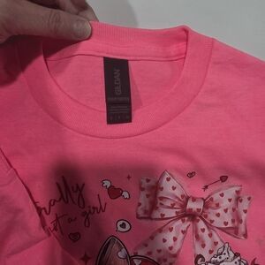 Gildan Hot Pink Tee with Heart Bow Design